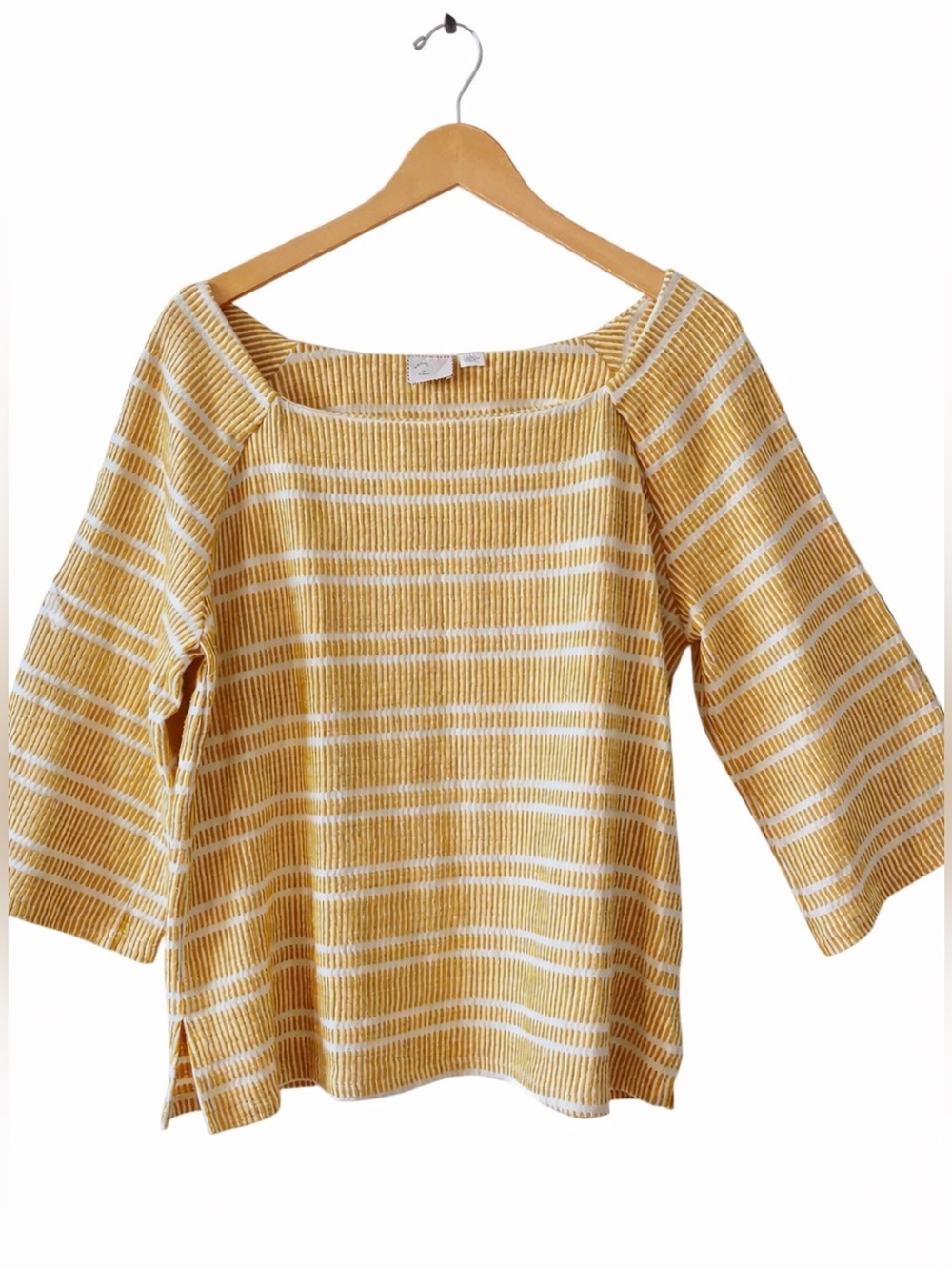 ANTHROPOLOGIE POSTMARK | Mustard Yellow Striped Knit Top | Size XL